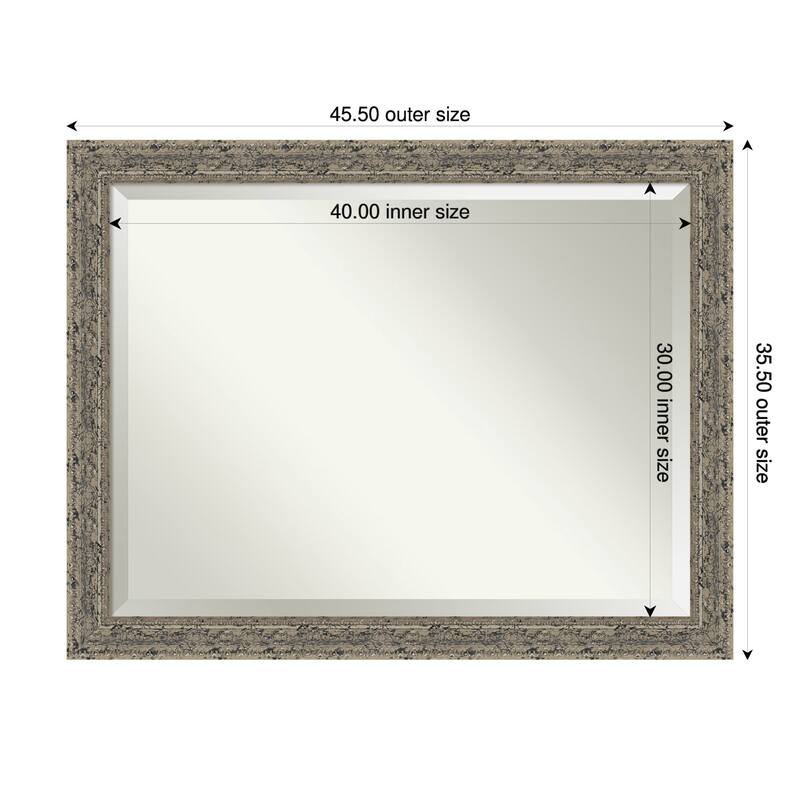 Attic Aged Beveled Wood Framed Wall Mirror - 46 x 36 in - Attic Aged Silver