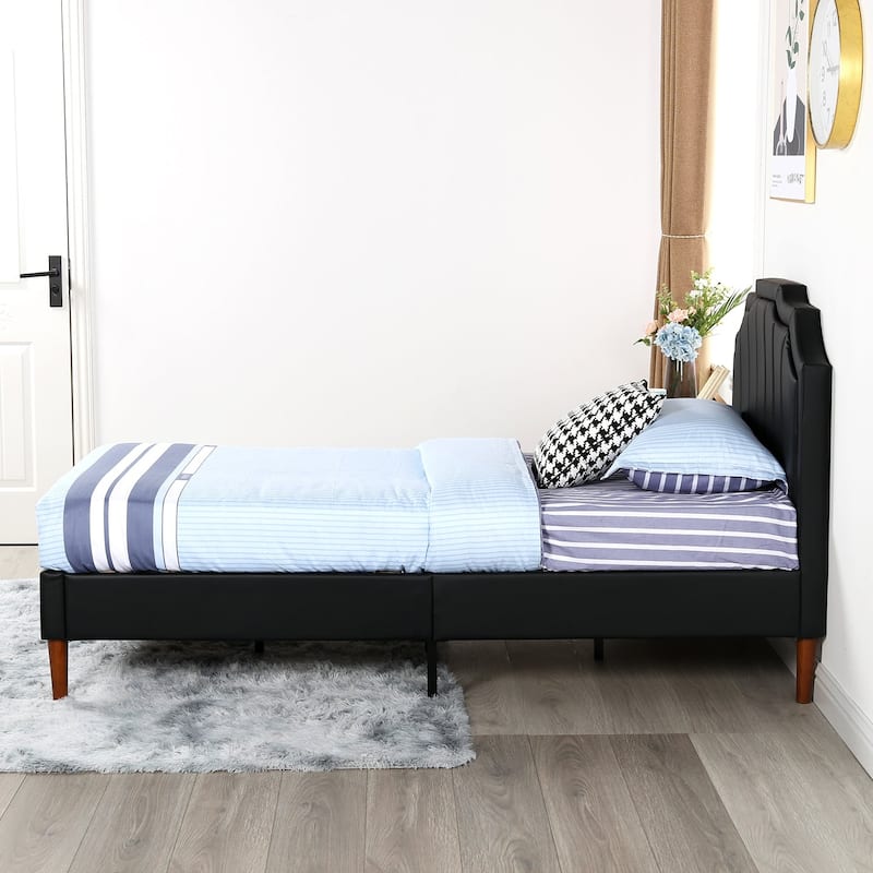 VECELO Black Faux Leather Upholstered Platform Bed- Just Have Full Size Bed