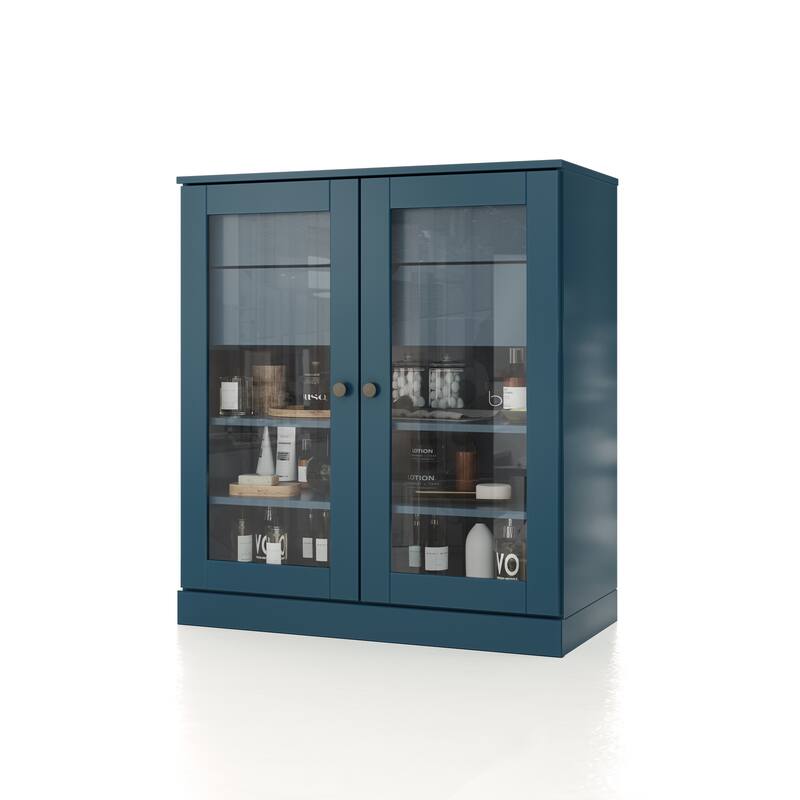 Palace Imports 100% Solid Wood 32" Bathroom Cabinet with Clear Glass Doors, 2-Drawers and Adjustable Shelves