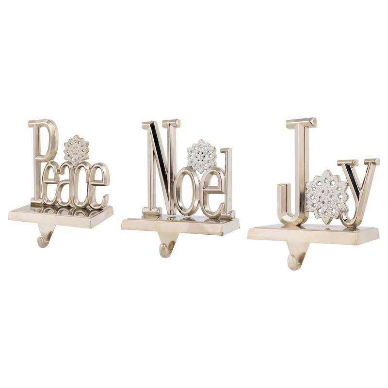 Peace Joy and Noel Metal Christmas Stocking Holders - 6.5" - Set of 3