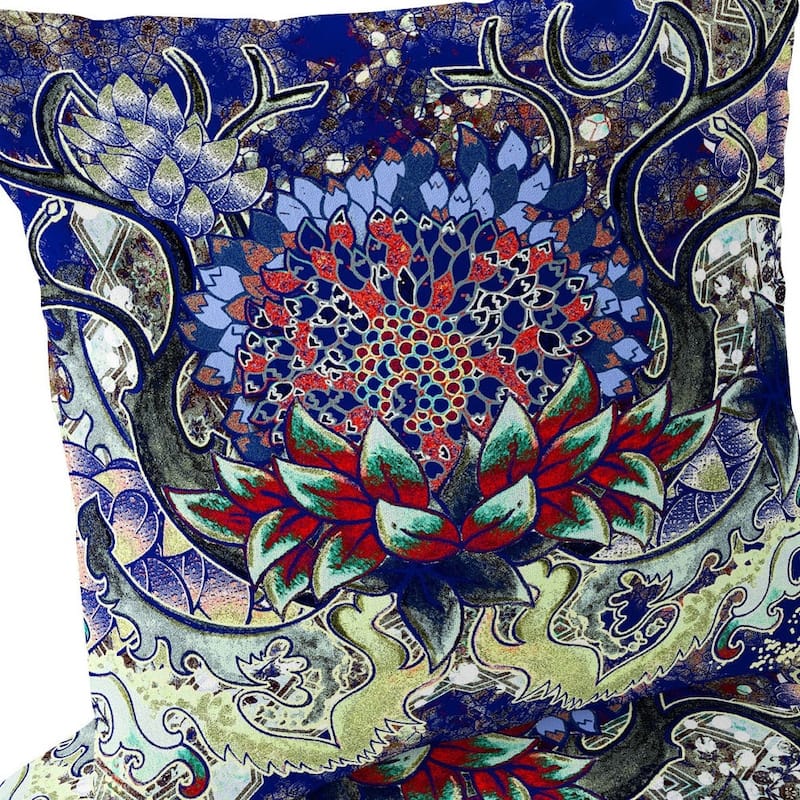 HomeRoots Set of Two 16" X 16" Blue and Green Blown Seam Floral Indoor Outdoor Throw Pillow - 16.00' X '16.00' X '5.00