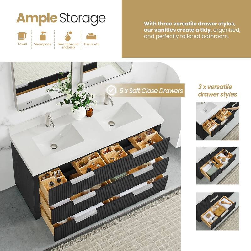 Santarem Double Vanity with Pure White Quartz Stone Top without Mirror