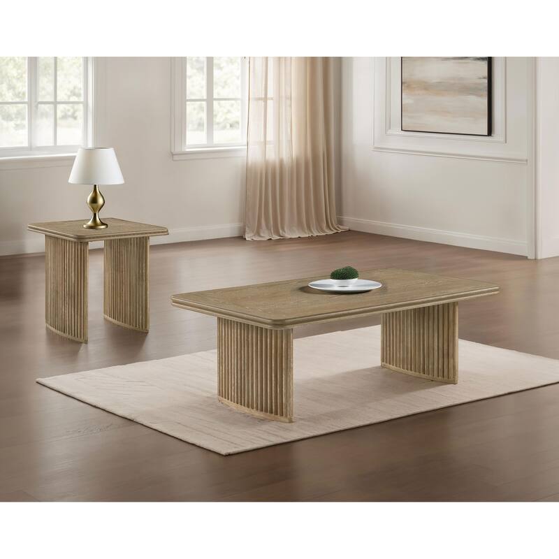 Adina Wood Coffee Table Set Distressed Light Brown