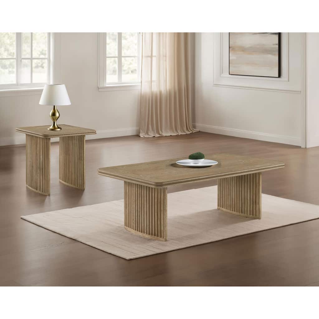 Adina Wood Coffee Table Set Distressed Light Brown