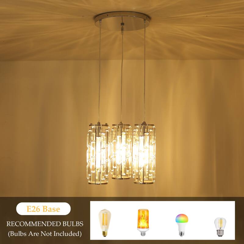 3-Light Chandelier for Bedroom Kitchen Dining Room with Crystal Shaded