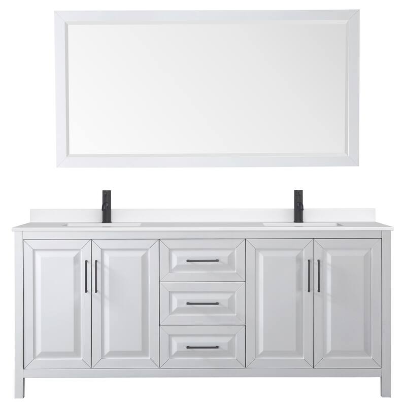 Daria 80-inch Double Vanity, Single Hole Quartz Top, 70-inch Mirror