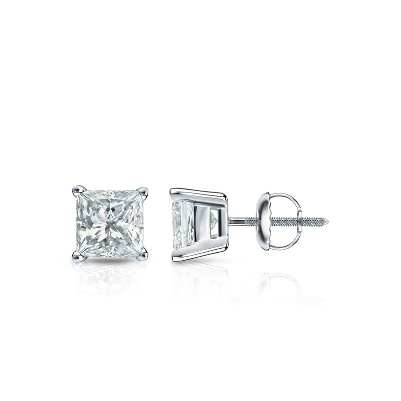 Auriya 18-karat Gold Lab Grown 0.62 carat TDW Princess Diamond Stud Earrings 4-Prong Basket Screw-back - White