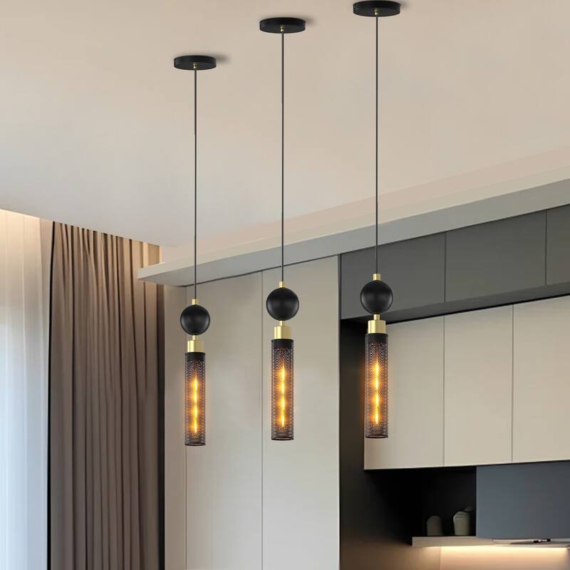 Modern Black Wrought Iron Pendant Light - Black+Gold