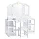 preview thumbnail 1 of 14, Kids Vanity Table And Chair Set, 2 In 1 Girls Vanity Storage Cabinet W/Tri-Folding Mirror - N/A White