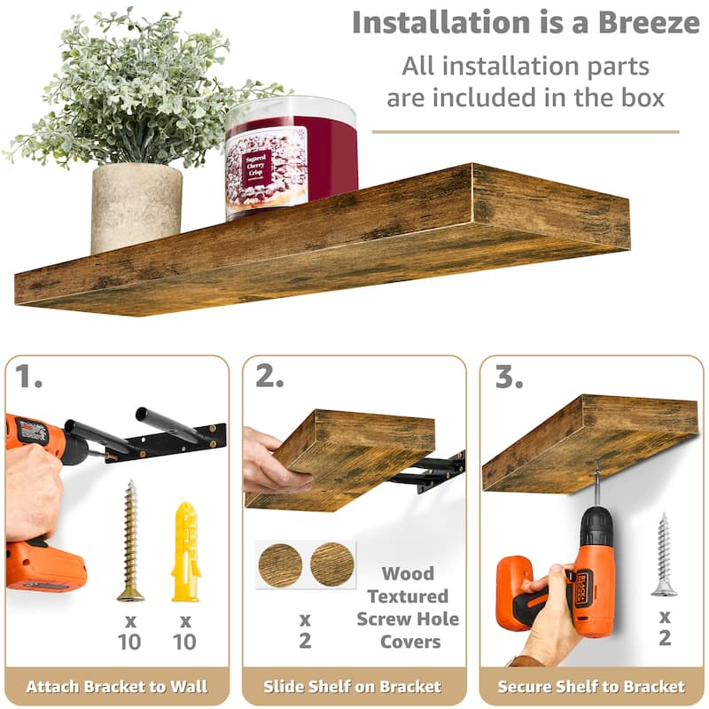 Sorbus 16" Floating Shelf Set - Wood Hanging Rectangle Wall Shelves (2-Pack)