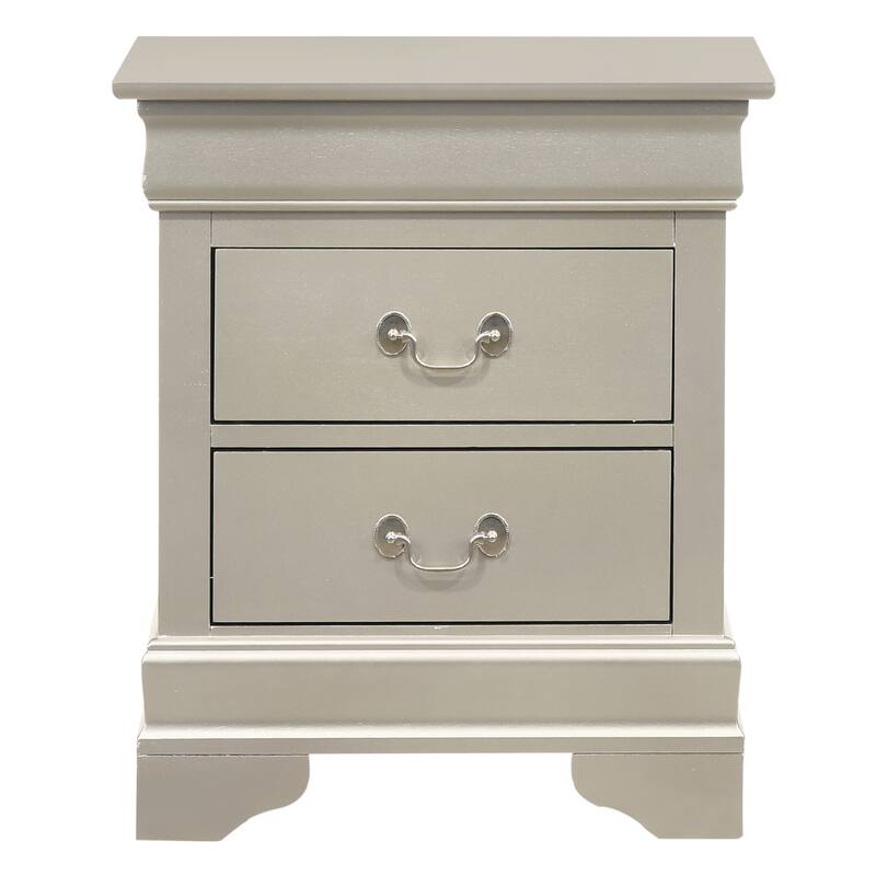 Elegant Silver Champagne Nightstand with Two Drawers