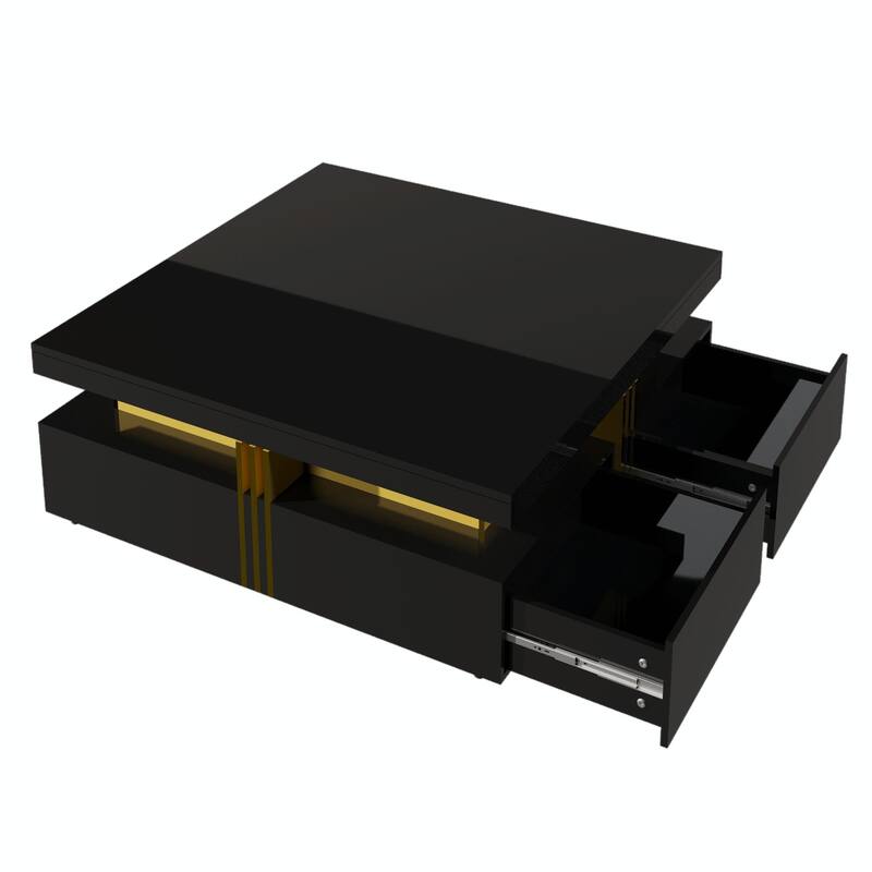 Modern Glossy Square Storage Coffee Table with 4 Drawers