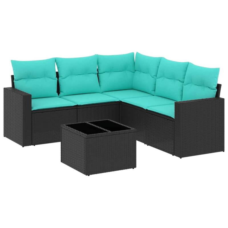 vidaXL 5/6 Piece Patio Sofa Set with Cushions Black Poly Rattan - 24.4" x 24.4" x 27.2"
