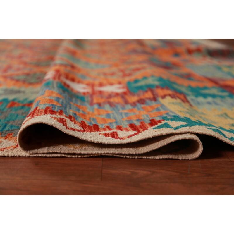 Trellis Orange Kilim Reversible Wool Area Rug Wool Carpet - 9'9"x 12'8"