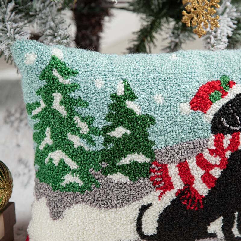 Glitzhome 18"L x 12"H Hooked Christmas Cat Dog Pillow Cushion for Xmas Sofa Home Decor