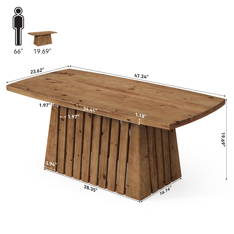 47-Inch Solid Wood Boat Shape Coffee Center Table for Living Room