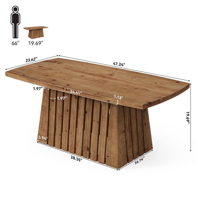47-Inch Solid Wood Coffee Table, Rectangular Center Table for Living Room
