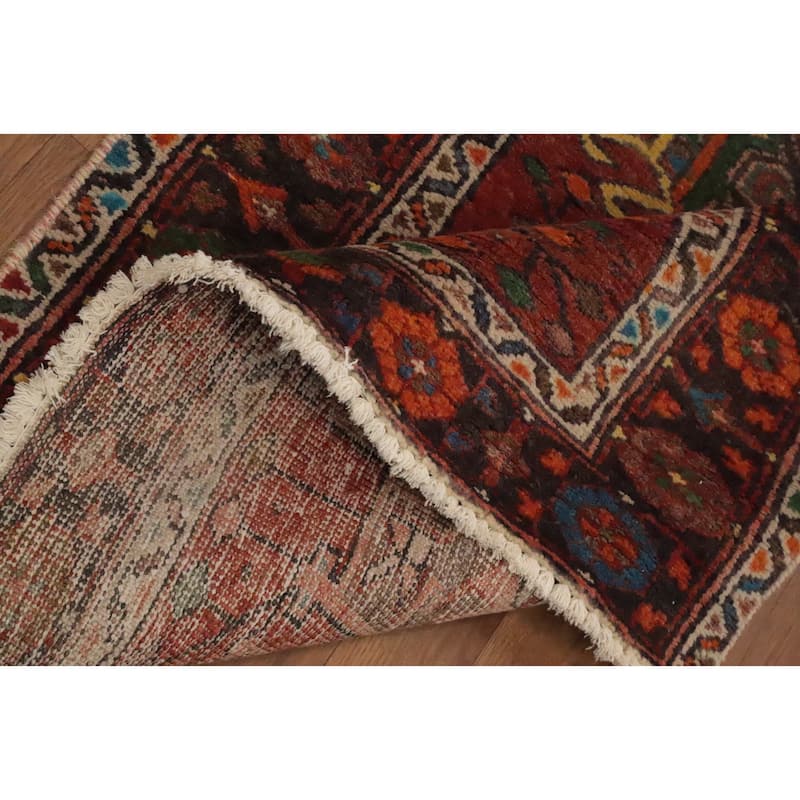 Hand Knotted Oriental 100% Wool Carpet Traditional Geometric Oranges & Rust Heriz Runner Rug - 10' 7'' X 3' 1''