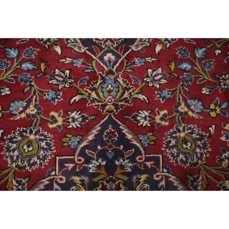 Hand Knotted Oriental 100% Wool Carpet Traditional Floral Red Kashan Area Rug - 13' 5'' X 9' 7''