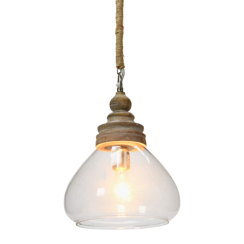 Glass & Mango Wood Pendant Light