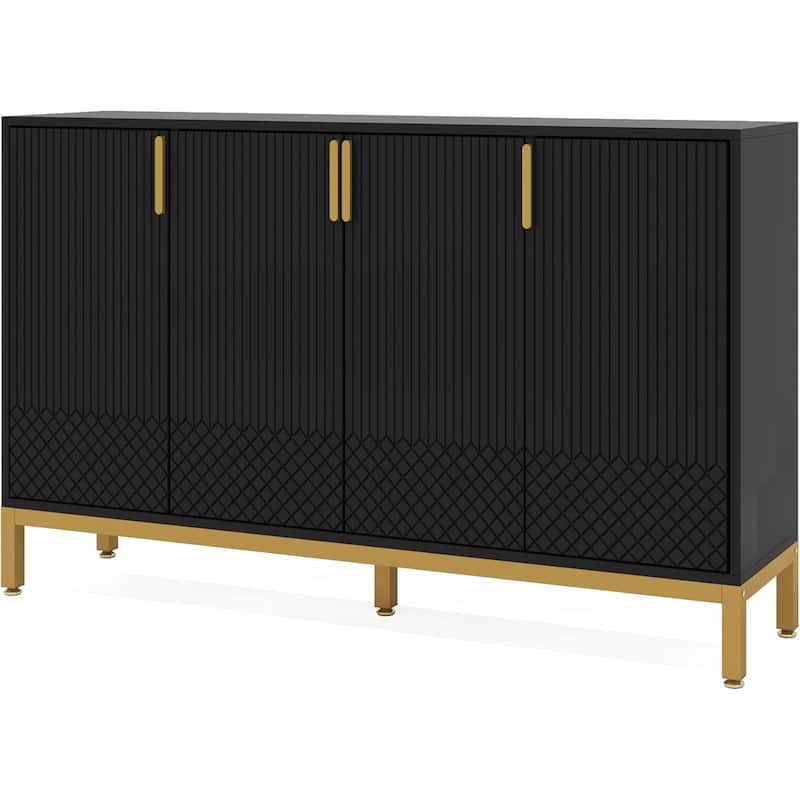 Modern MDF Buffet Sideboard Cabinet with 4 Doors and Metal Legs for Kitchen Dining or Living Room - 59"L x 13.7" W x 35.5" H