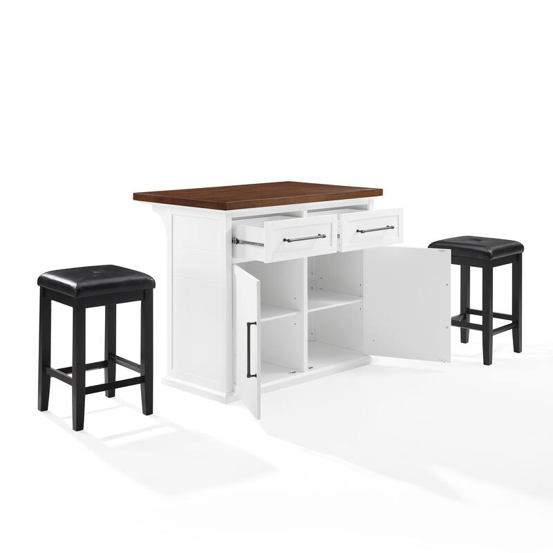 Crosley Bartlett Wood Top Kitchen Island W/Uph Square Stools - 50"d x 42"w x 36"h