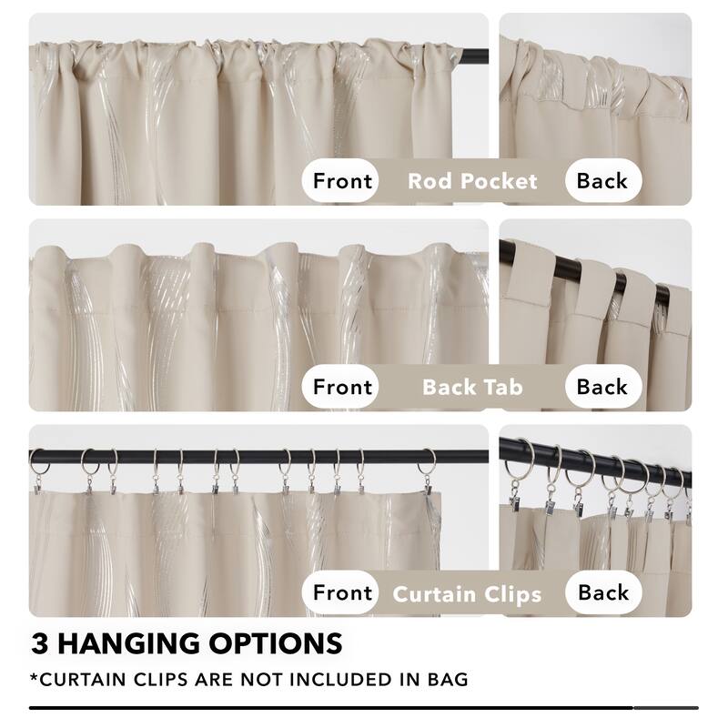 Deconovo Back Tab Rod Pocket Silver Wave Curtains(2 Panel)