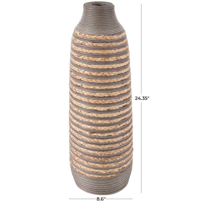 Brown Seagrass Handmade Braided Decorative Vase with Layered Gray Paneling