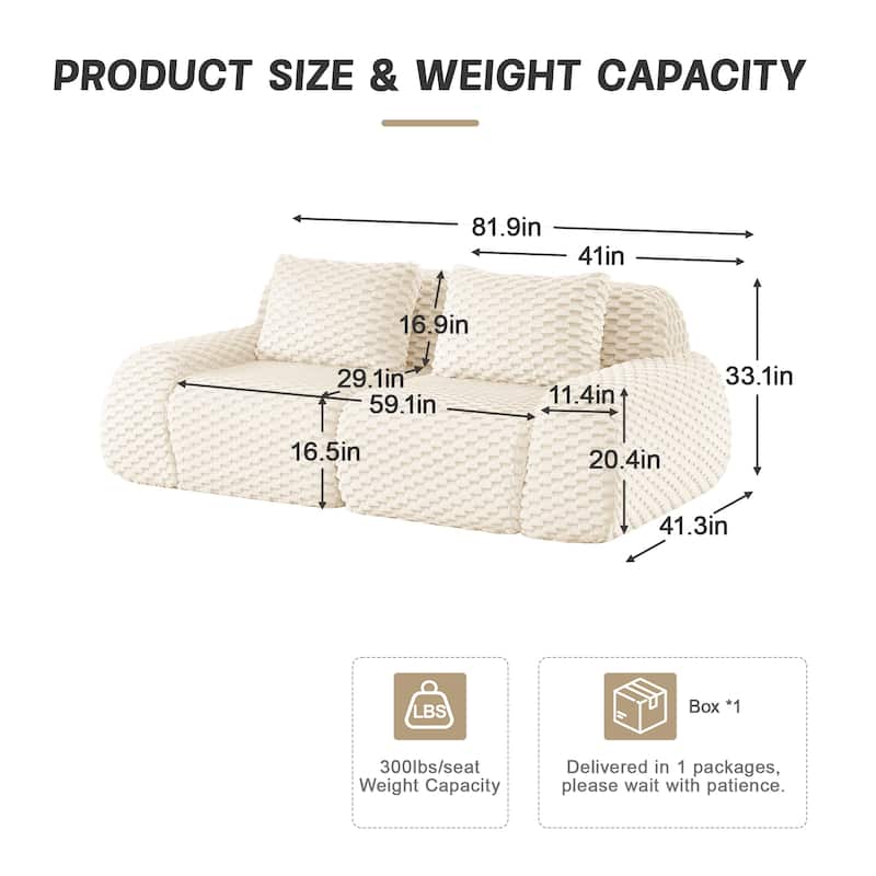 82" Modern Modular Flannelette Sectional Sofa, Deep Oversized 2-Seater Couch with Buckle Connection & Anti-Slip Base