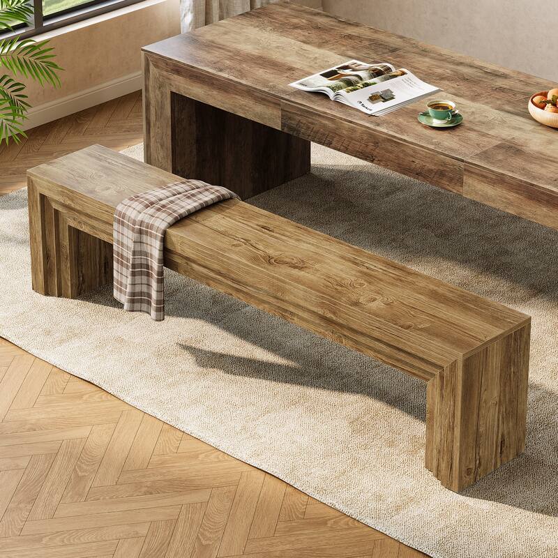 70.9-Inch Extra Long Dining Bench, Farmhouse Wooden Kitchen Bench - Brown