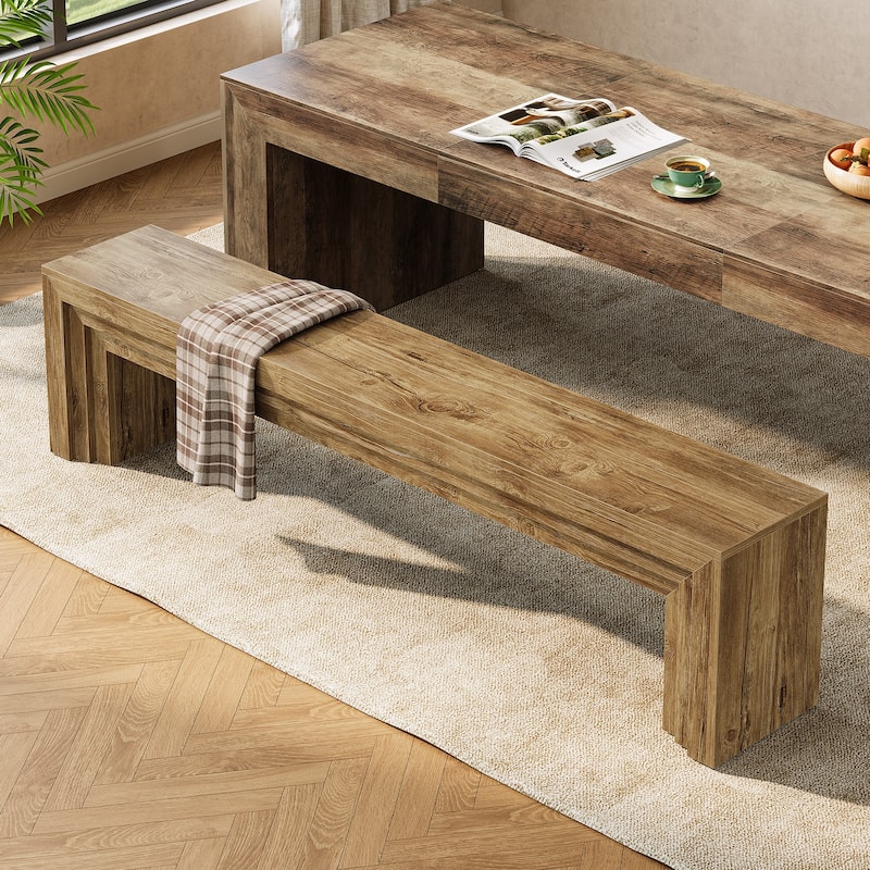 70.9-Inch Wooden Dining Bench, Extra Long Kitchen Bench Seating for Dining/Living Room, Entryway, Bedroom - Brown