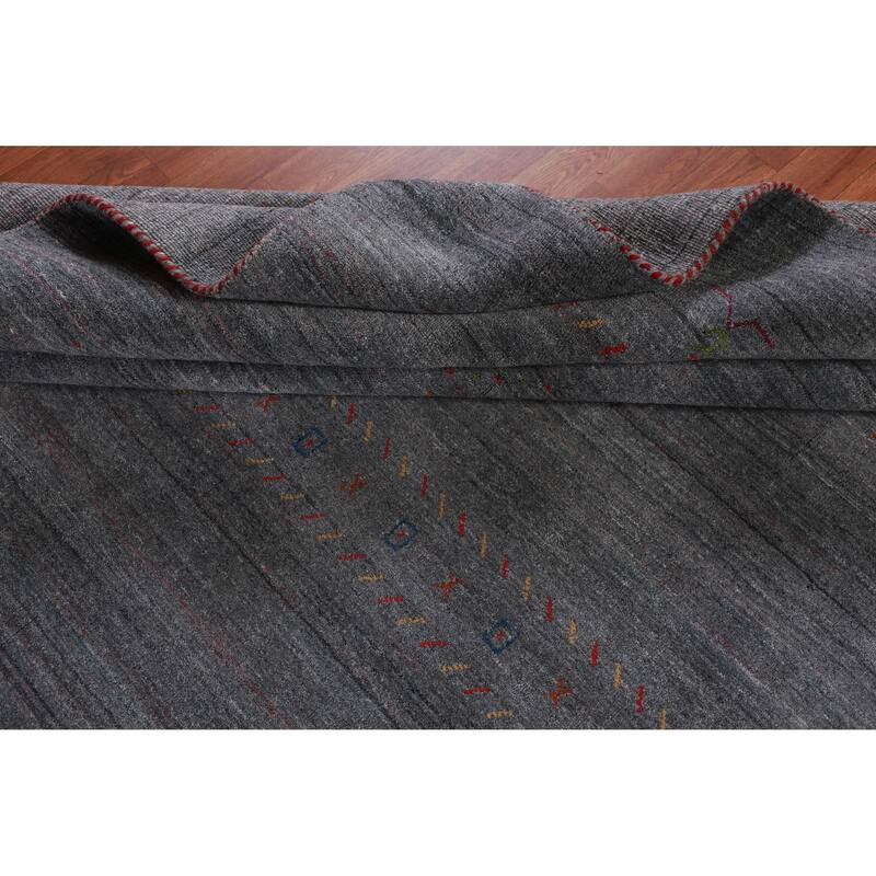 Hand Knotted Oriental 100% Wool Carpet Tribal Tribal Greys & Charcoal Gabbeh Area Rug - 9' 6'' X 8' 1''