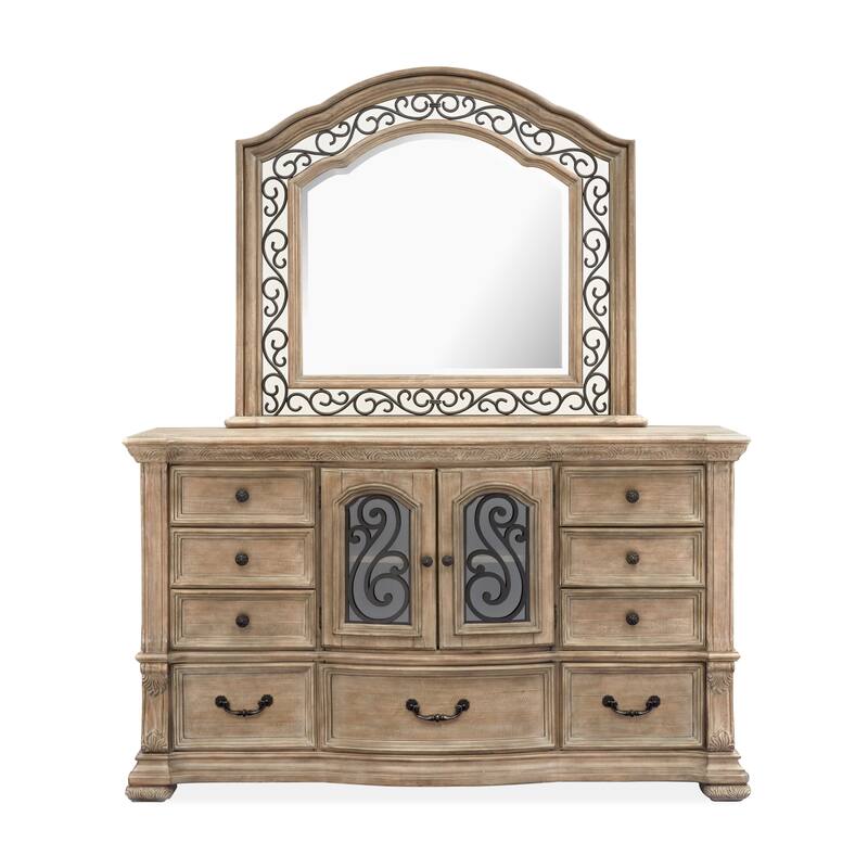 Magnussen Home Marisol Fawn Drawer Dresser with Shaped Mirror