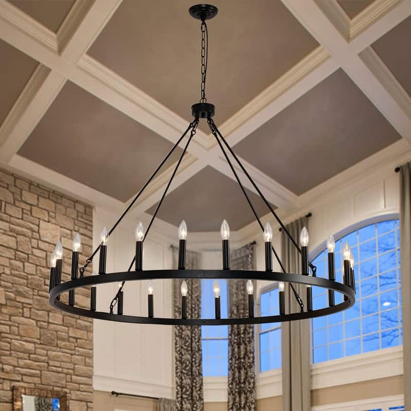 48inch Farmhouse Industrial Round Black Large Wagon Wheel Chandelier - 48 inch
