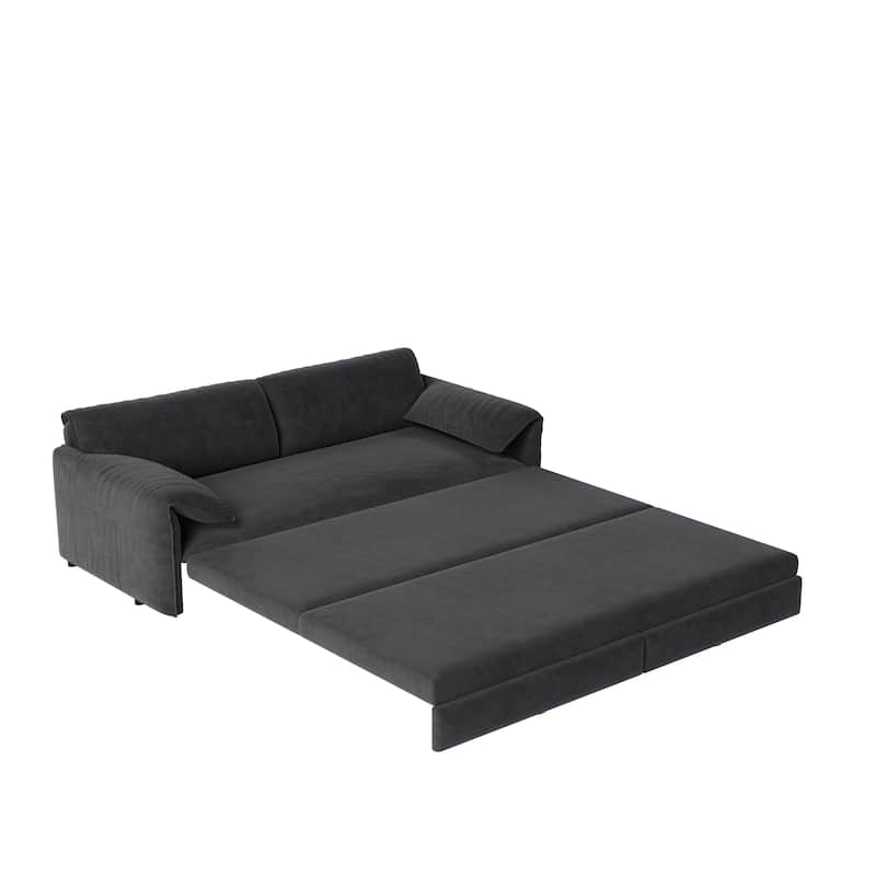 Pull Out Sofa Bed, 3-in-1 Convertible Sleeper Sofa with Side Storage, Velvet Loveseat Bed Chaise Sofa