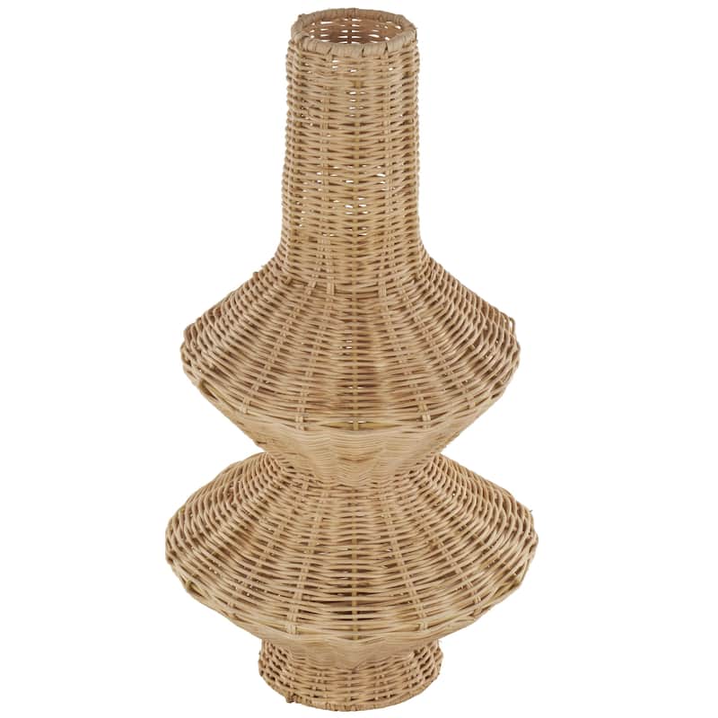 Rattan Handmade Woven Fluted Hourglass Decorative Vase - Brown - Roche River Decor