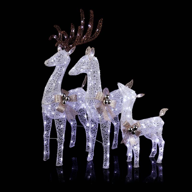 Alpine Corporation White Mesh Holiday Decor Reindeer Family with LED Lights