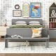 preview thumbnail 1 of 6, Grey Full Size Wood Platform Bed w/ Footboard Bench Upholstered Bed Frame Grey