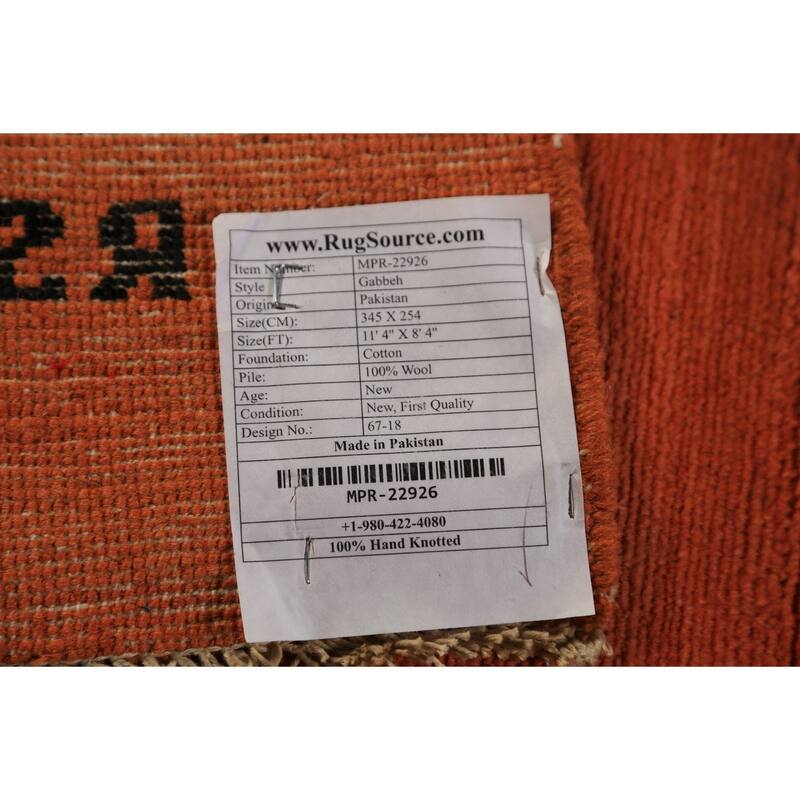 Modern Orange Gabbeh Oriental Area Rug Handmade Wool Carpet - 8'4" x 11'4"