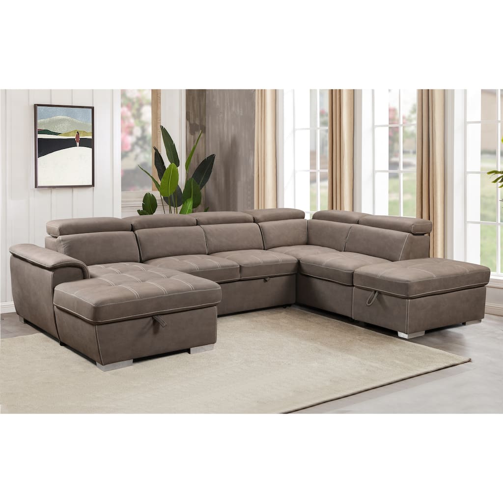 Roomfitters 128" U-Shaped Sectional Couch with Ottomans, Reversible Modular Sofa Set with Storage