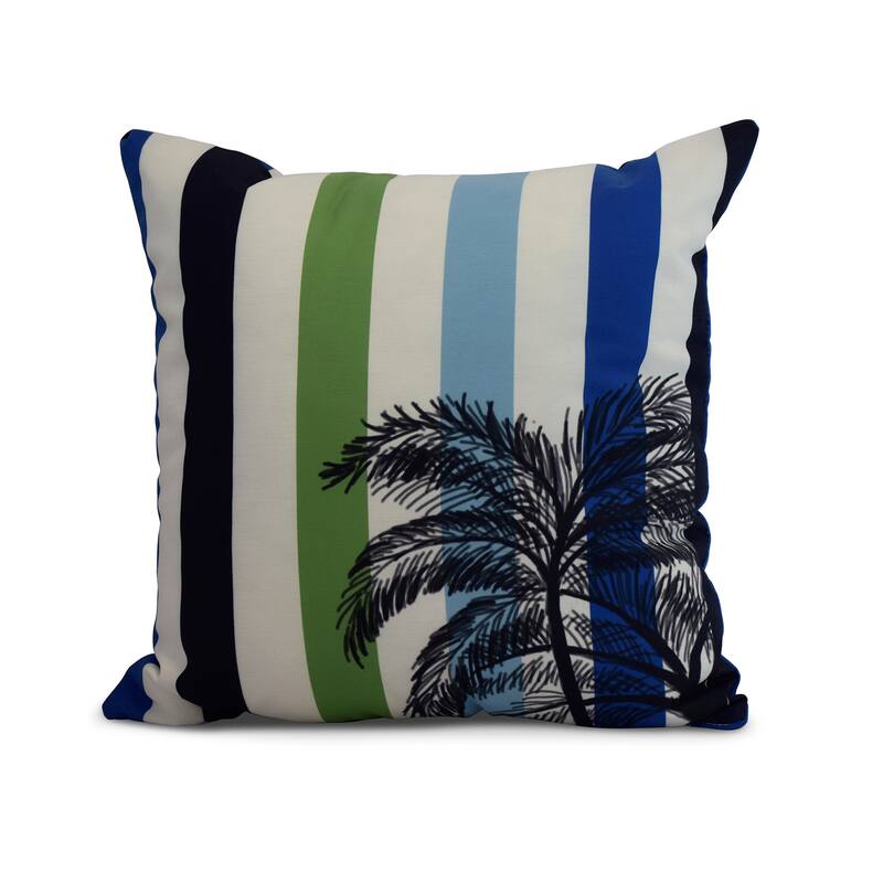 16 x 16 Inch Thin Stripe Palm Stripe Print Outdoor Pillow - Green
