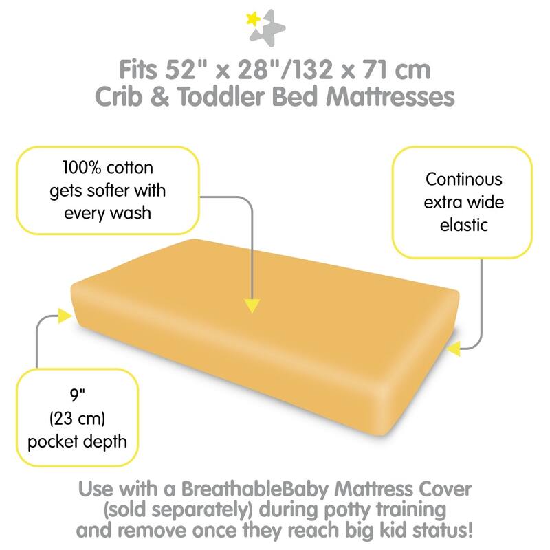 BreathableBaby Cotton Percale Fitted Sheet, For 52" x 28"/132 x 71 cm Crib & Toddler Bed Mattress, Solids (2-Pack)