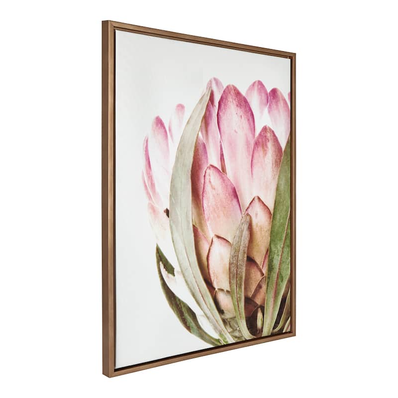 Kate and Laurel Sylvie Pink Protea Flower Framed Canvas Wall Art - 28x38 - Plastic - Bronze