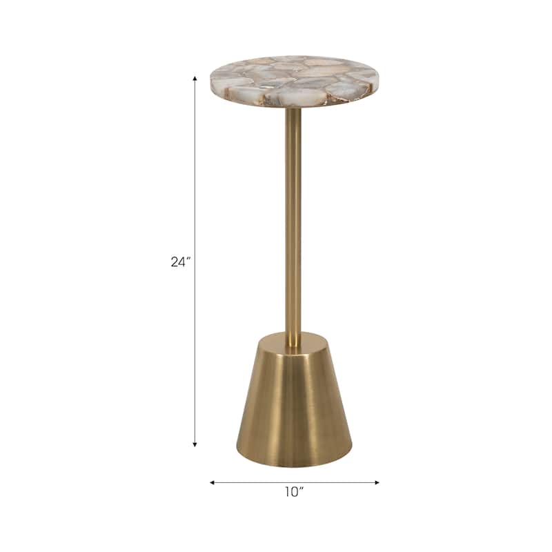 Sagebrook Home Modern 24" Accent Table with Agate Stone Top and Gold Metal Base - 10" x 10" x 24"