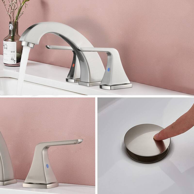 Modern 2 Handle Bathroom Sink Faucet with Pop Up Drain and Waterline, Anti Oxidation and Anti Corrosion