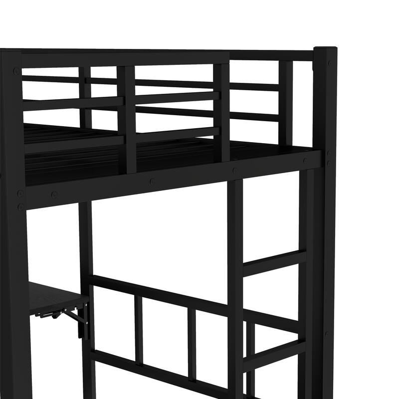 Roomfitters Twin/Full/Queen Metal Bunk Bed with Built-in Wardrobe, Trundle & Foldable Desk, Noise-Reduced Design, Black