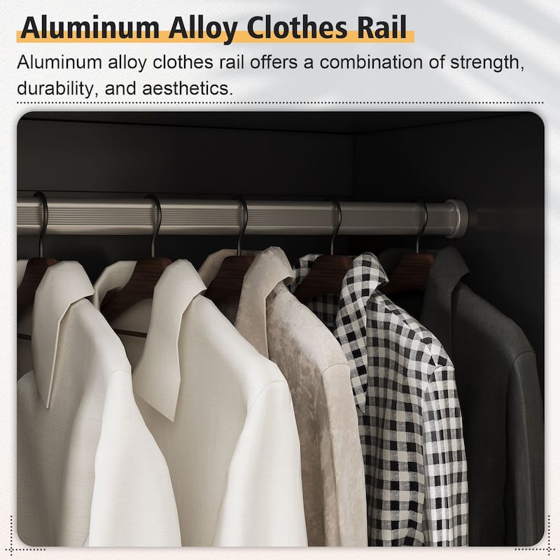 69" Wooden Armoire Wardrobe Closet with Drawers, Modern Bedroom Storage Cabinet with Hanging Rod