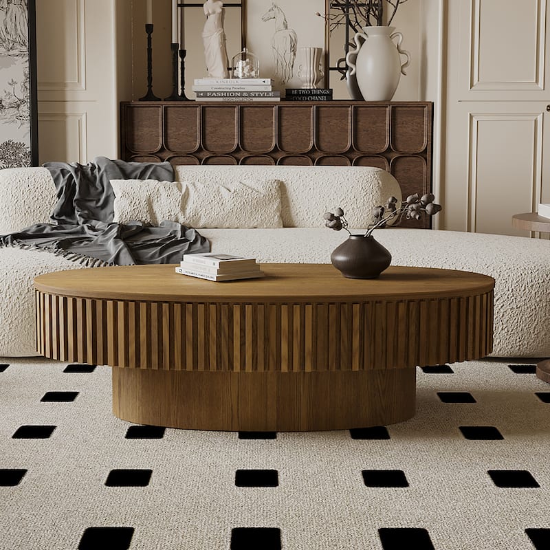 47" Oval Storage Coffee Table with Flip-Top, Modern Accent Tea Table