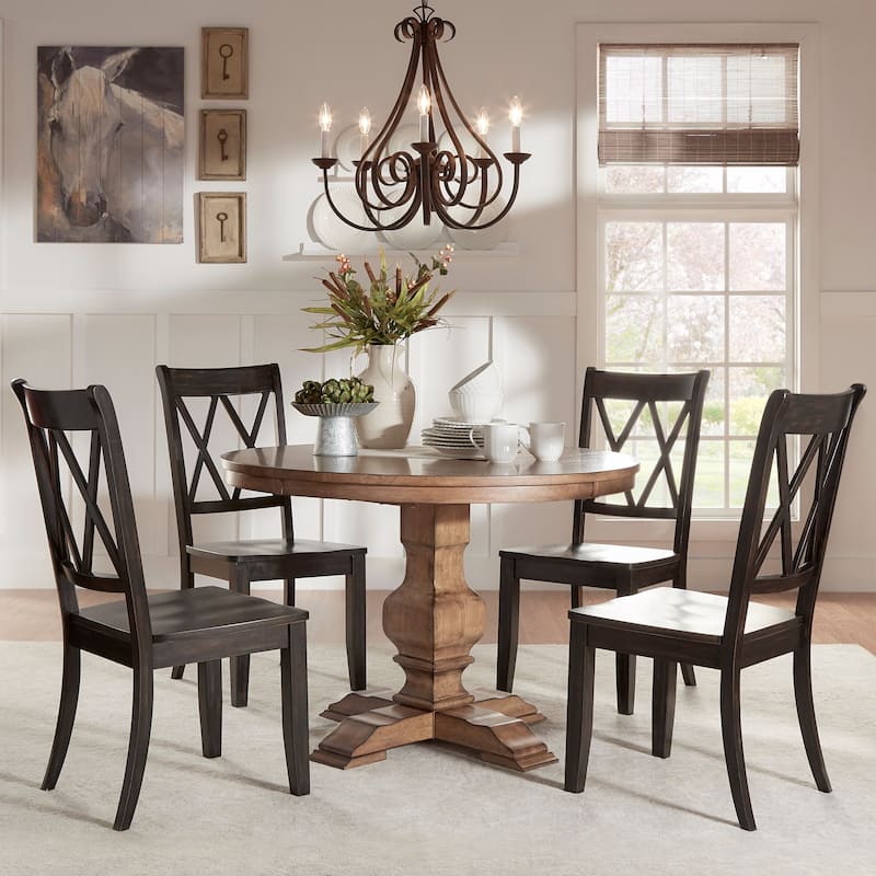 Eleanor Oak Solid Wood Oval Table and X Back Chairs 5-piece Dining Set by iNSPIRE Q Classic