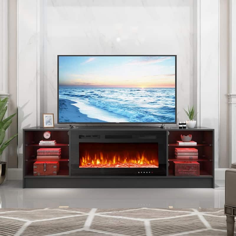 36'' Electric Fireplace TV Stand, Entertainment Center & TV Console for TVs up to 80'', Modern Fireplace Heater for Living Room